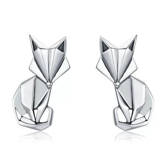 Silver geometric fox earrings