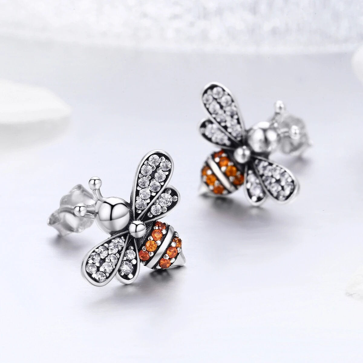 Silver Bee Earrings With Gemstones
