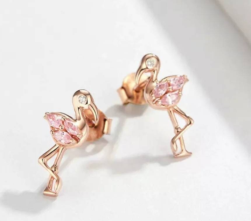 Rose Gold Flamingo Earrings