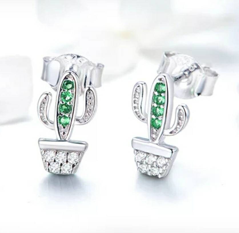 Silver Diamante Cactus Earrings