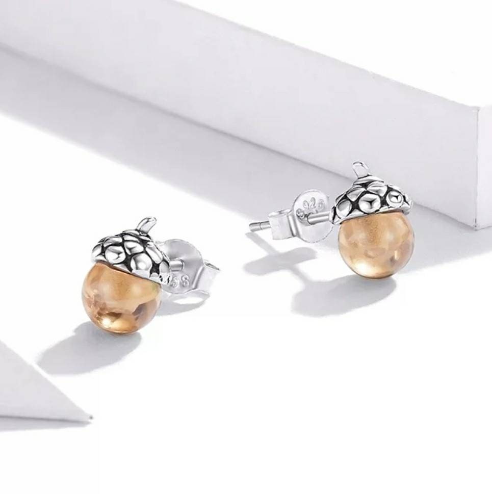 Silver & Amber Acorn Earrings