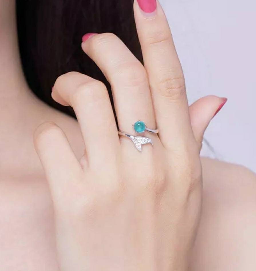 Silver & Aqua Mermaid Tail Ring