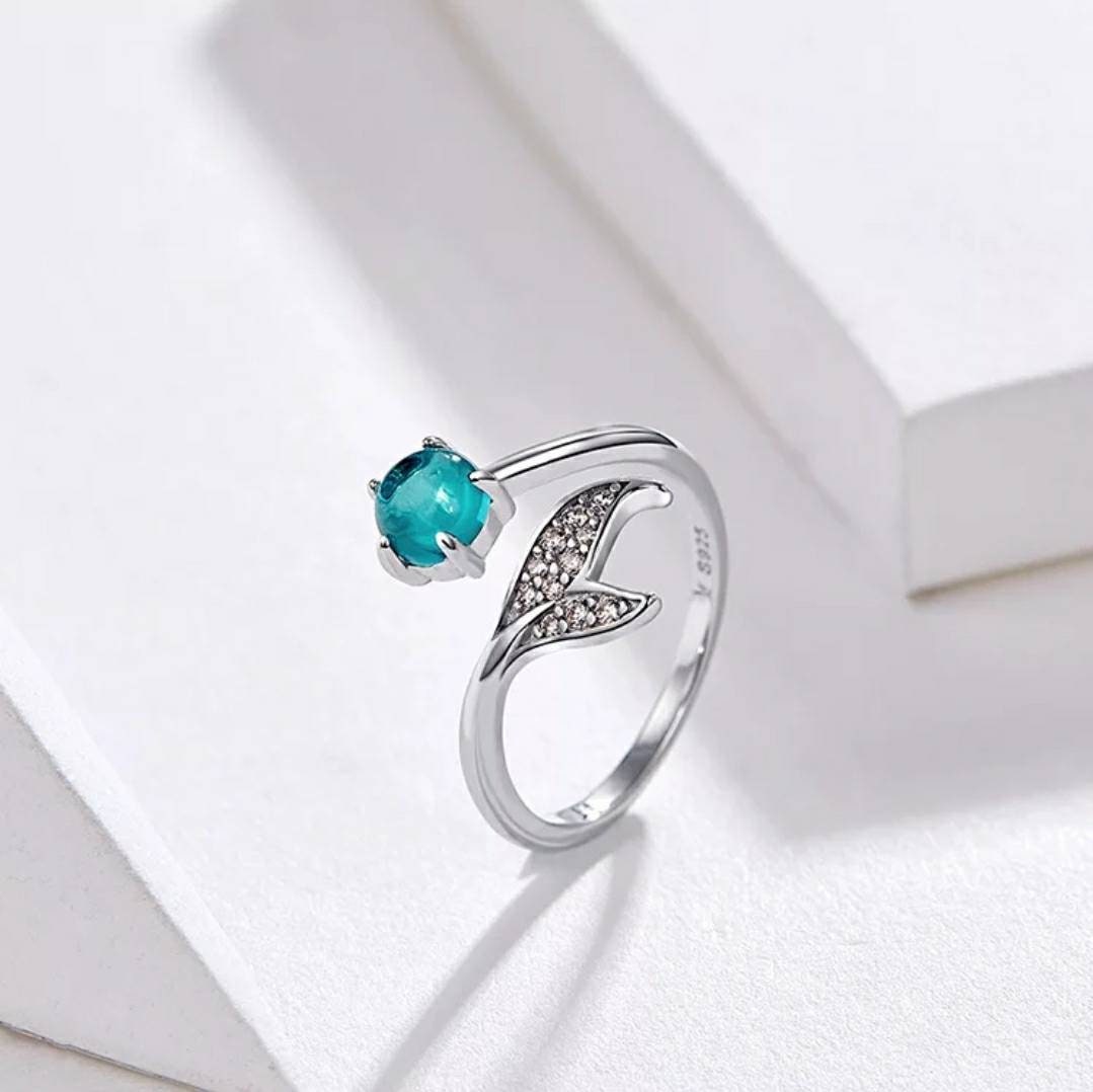 Silver & Aqua Mermaid Tail Ring