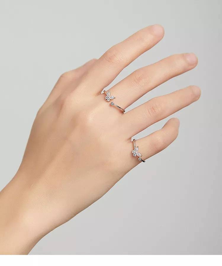 Silver Diamante Butterfly Ring