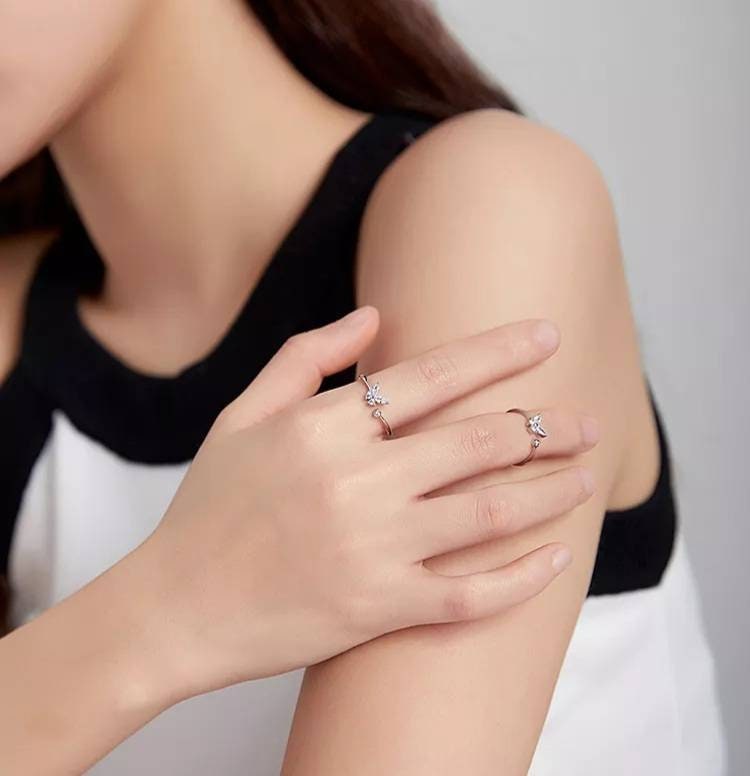 Silver Diamante Butterfly Ring