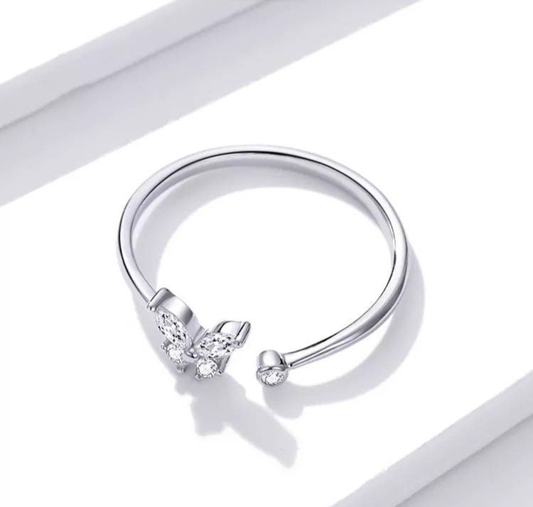 Silver Diamante Butterfly Ring