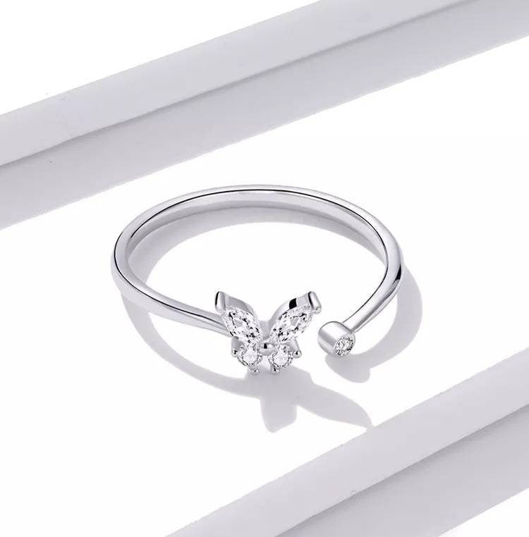 Silver Diamante Butterfly Ring