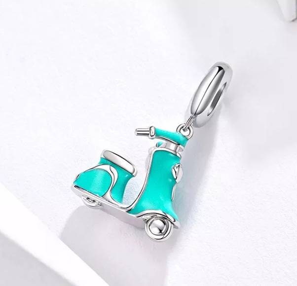 Silver & Blue Scooter Bracelet Charm