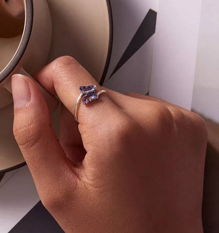 Silver & Purple Butterfly Ring