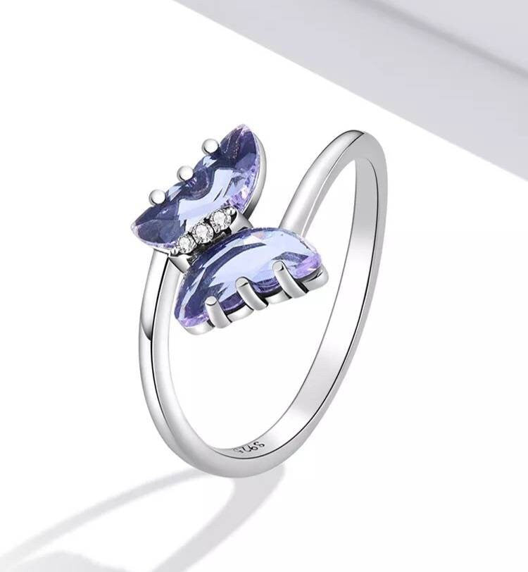 Silver & Purple Butterfly Ring