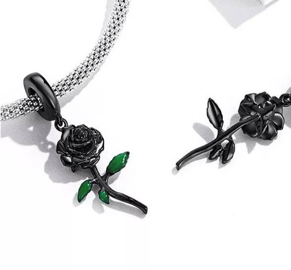Black Rose Bracelet Charm