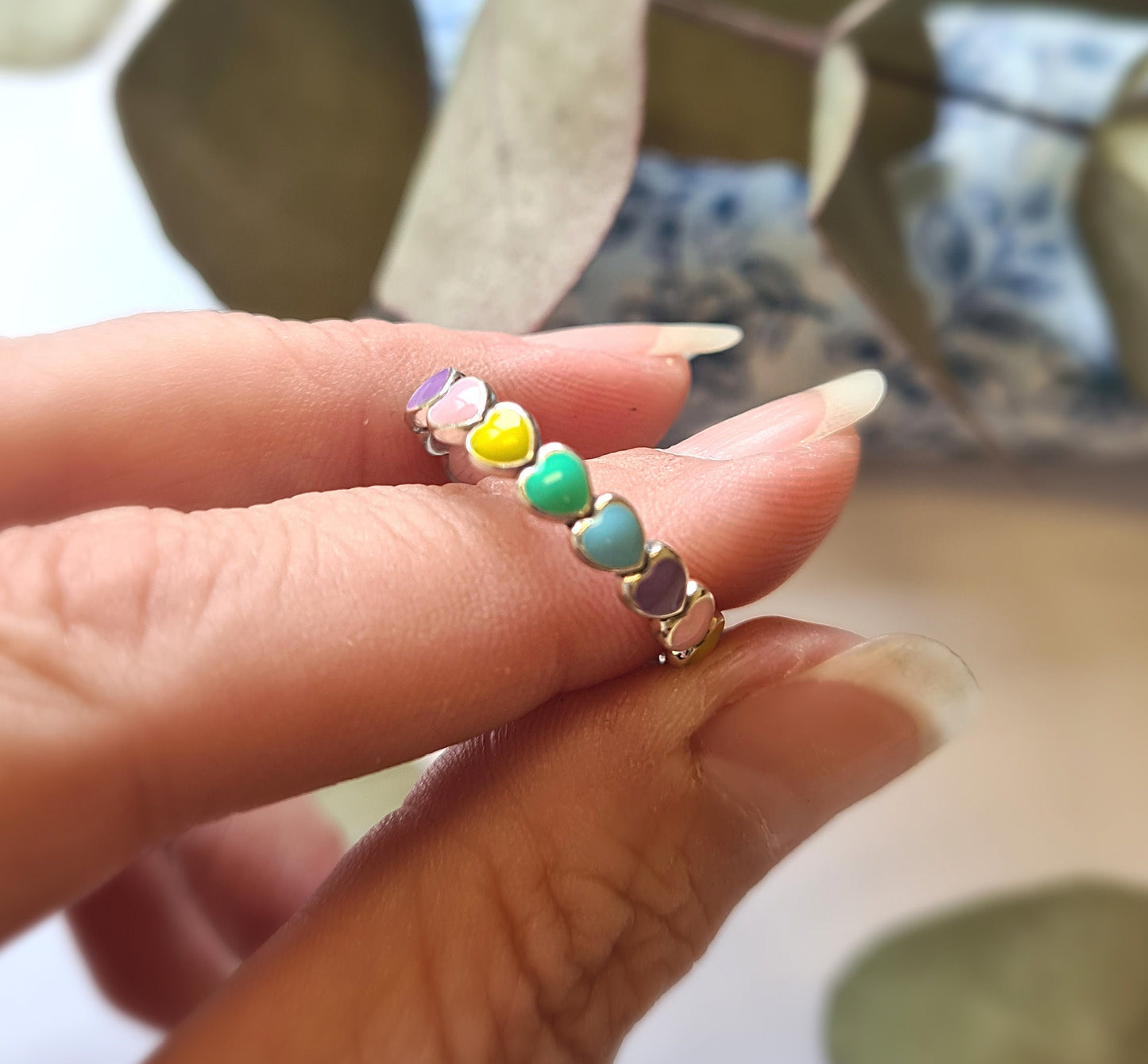 Silver Pastel Rainbow Heart Ring