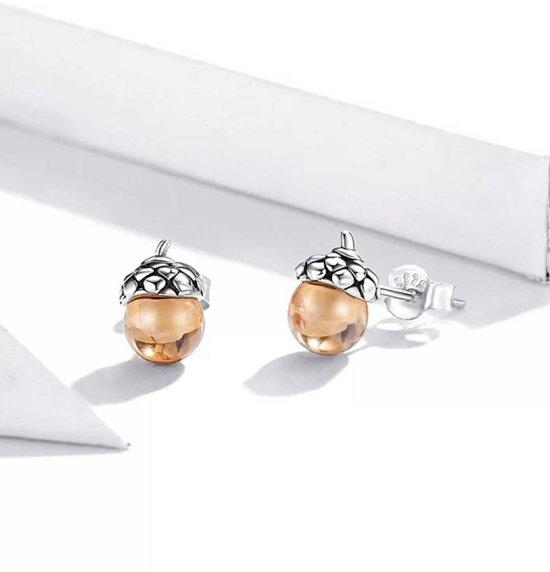 Silver & Amber Acorn Earrings