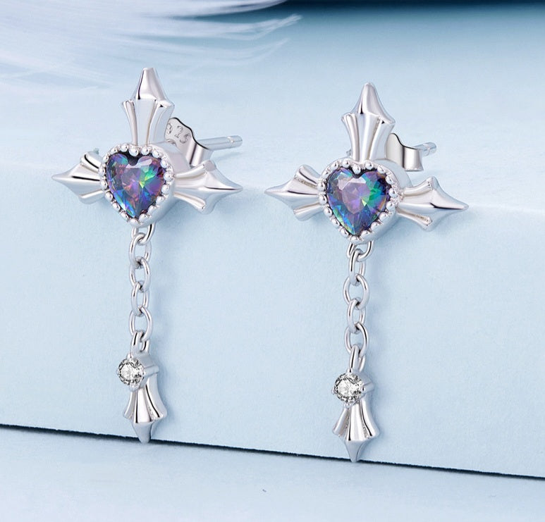 Heart Cross Drop Earrings