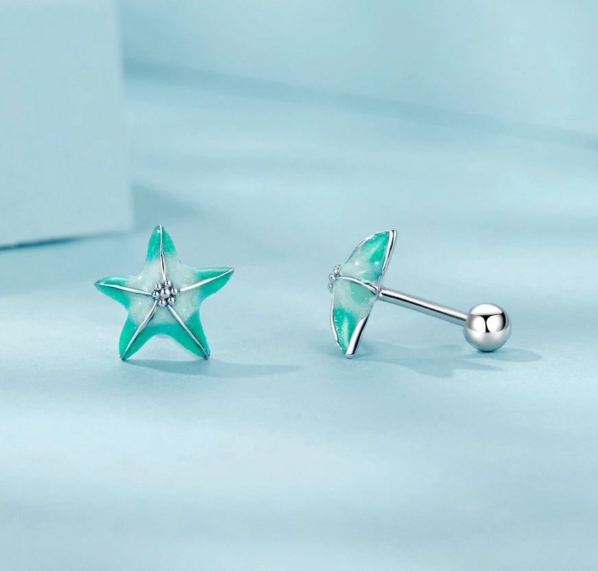 Aqua Green Starfish Earrings