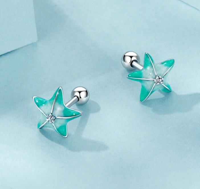 Aqua Green Starfish Earrings