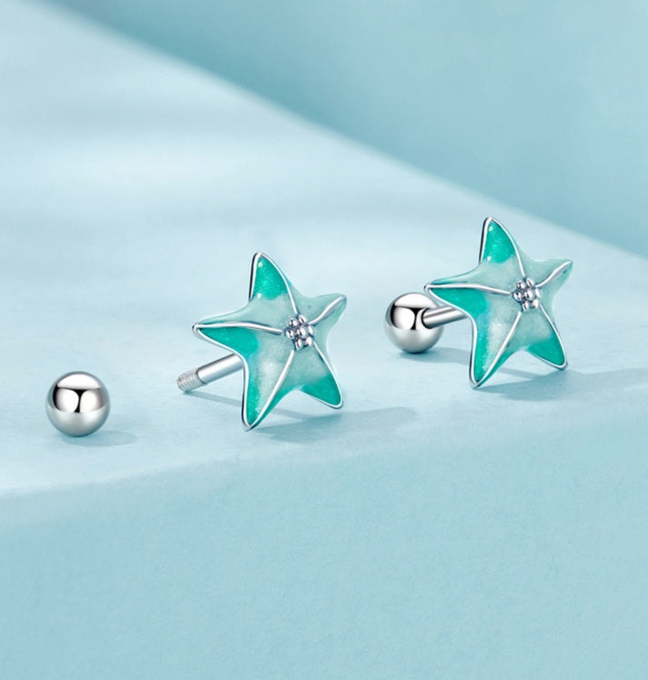 Aqua Green Starfish Earrings