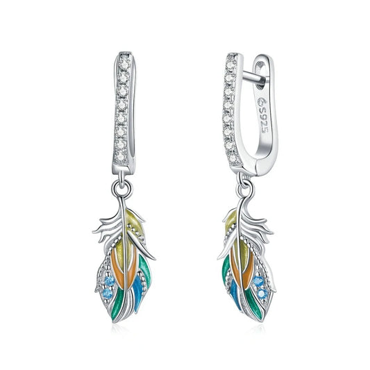 Colourful feather earrings