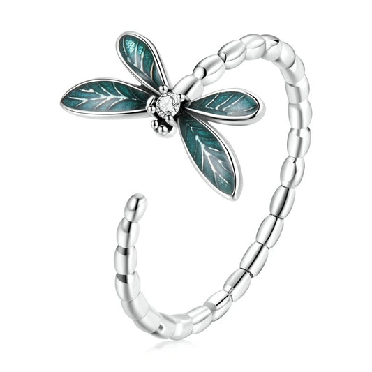 Silver & Teal Dragonfly Ring