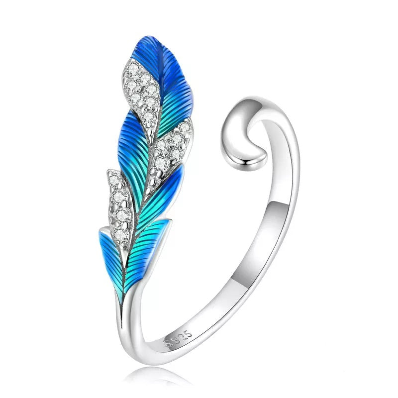 Sparkly Blue Feather Ring