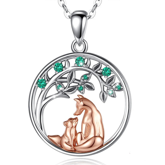 mother and baby fox necklace