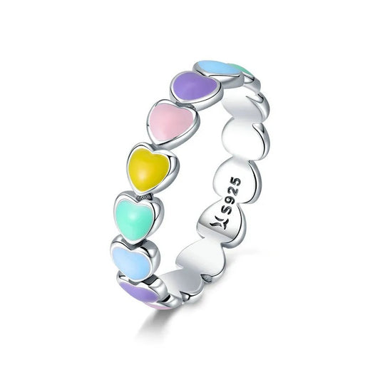 Silver Pastel Rainbow Heart Ring