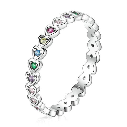 Silver Rainbow Heart Stacker Ring