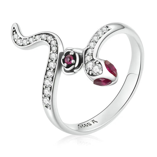 Silver & Ruby Red Snake Ring