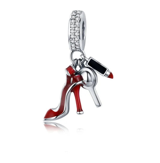 Stiletto and lipstick bracelet charm