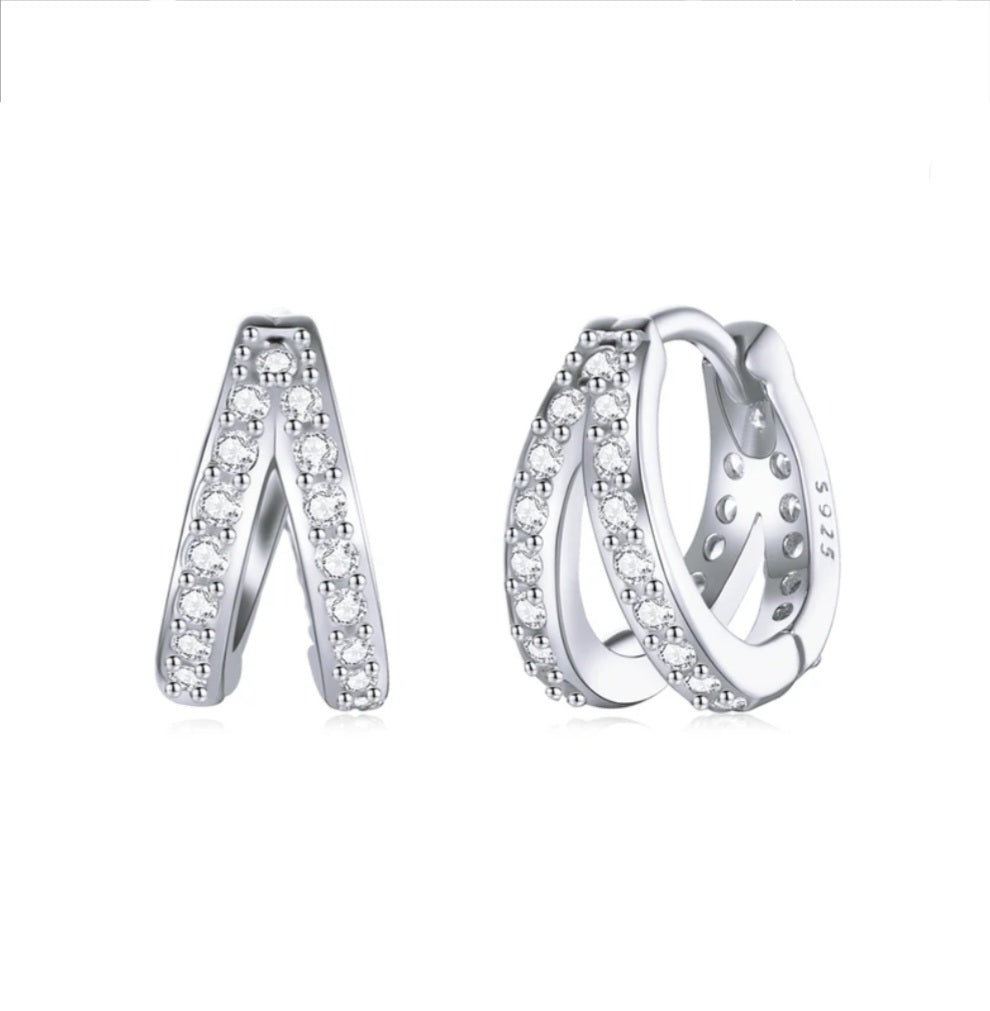 Silver double huggie hoops