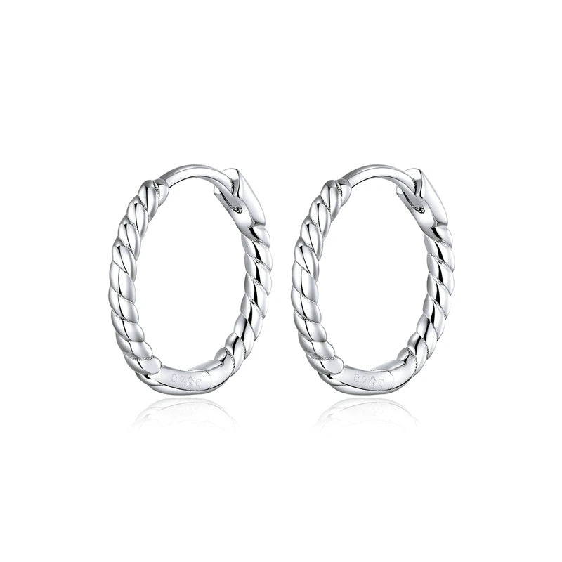 Silver Twisted Huggie Hoops