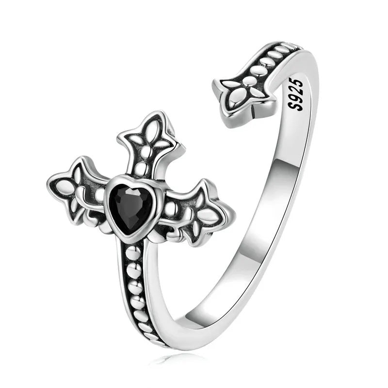 Silver & Black Crucifix Ring