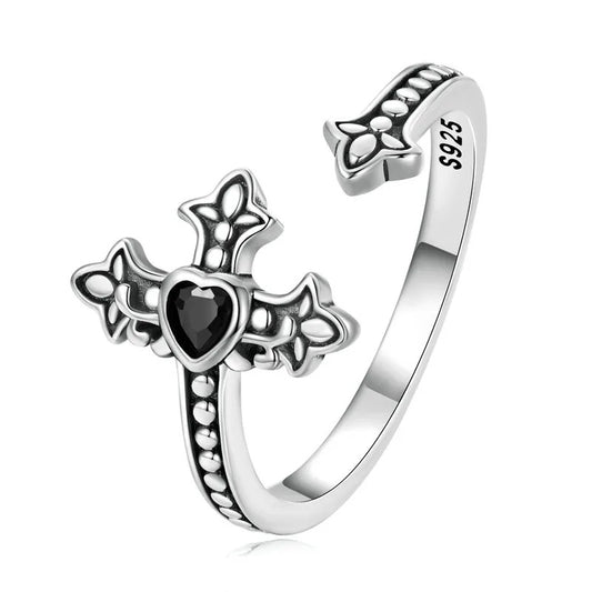 Silver & Black Crucifix Ring