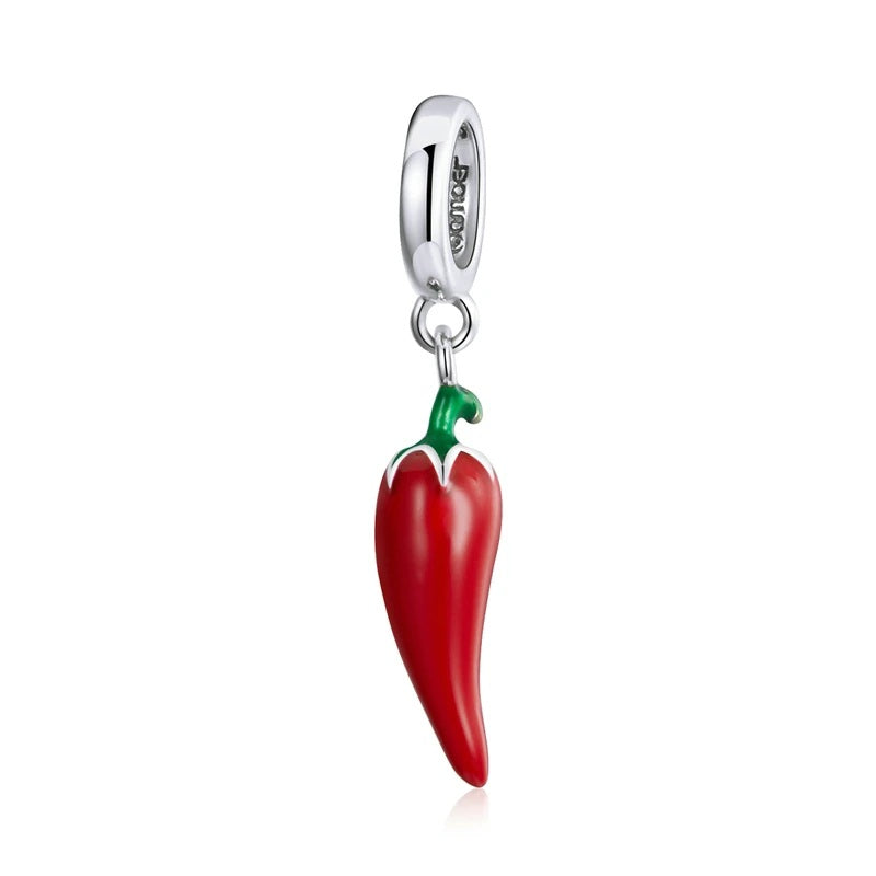 silver and red chilli bracelet charm