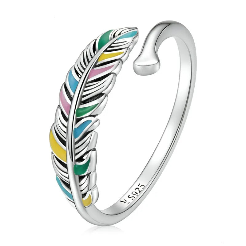 Silver Rainbow Feather Ring