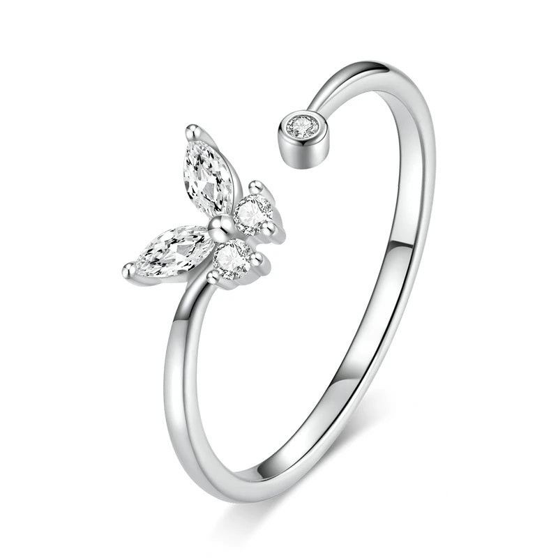 Silver Diamante Butterfly Ring