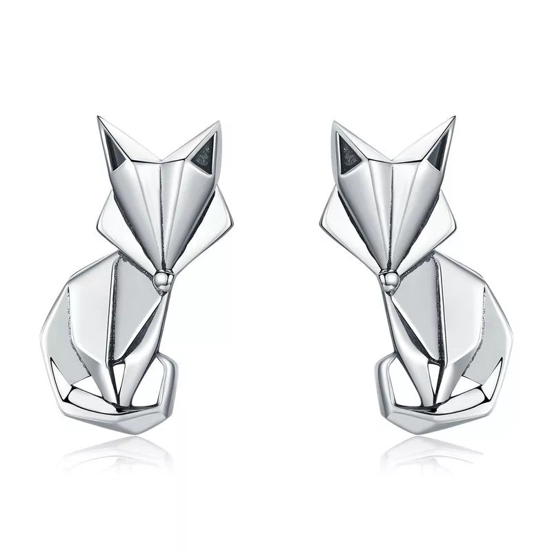 Silver geometric fox earrings