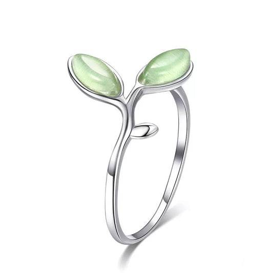 Silver & Green Leaf Ring