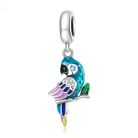 Silver parrot bracelet charm