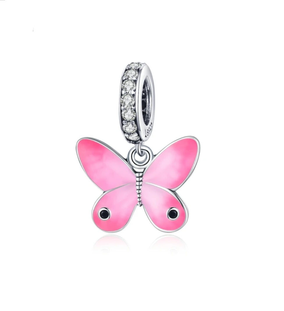 pink butterfly bracelet charm