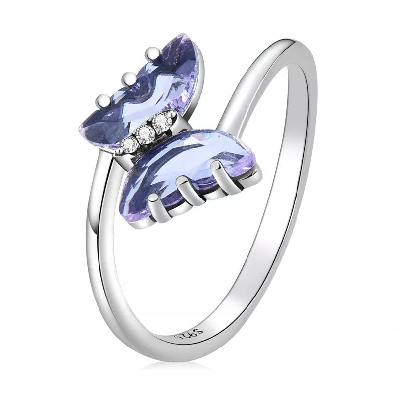 Silver & Purple Butterfly Ring