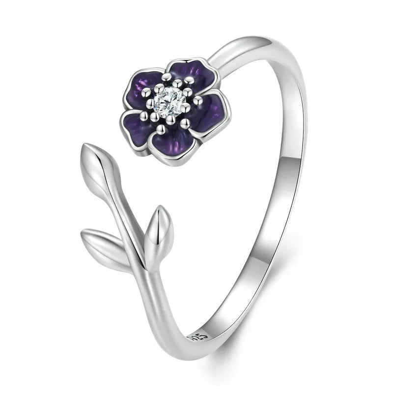 Silver Purple Flower Ring