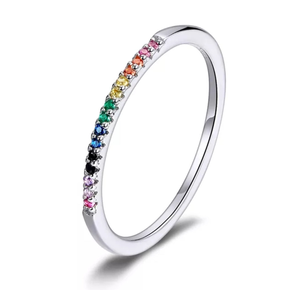 Silver rainbow stacker ring