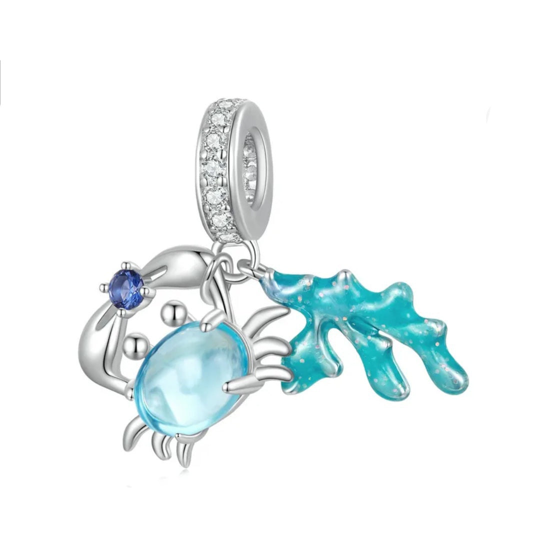 crab and sea coral bracelet charm