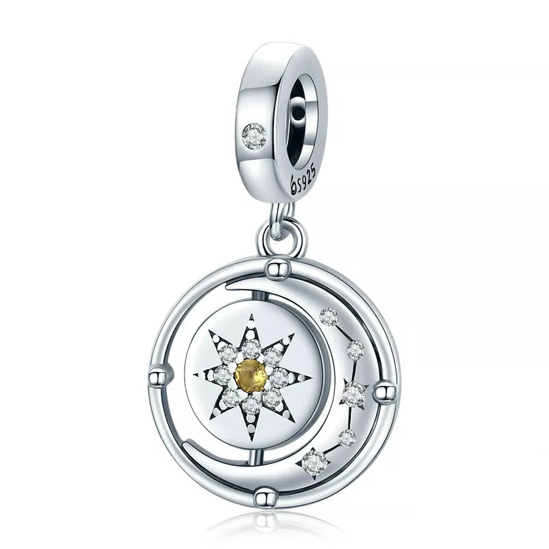 Silver sun and moon bracelet charm