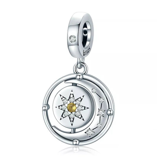 Silver sun and moon bracelet charm