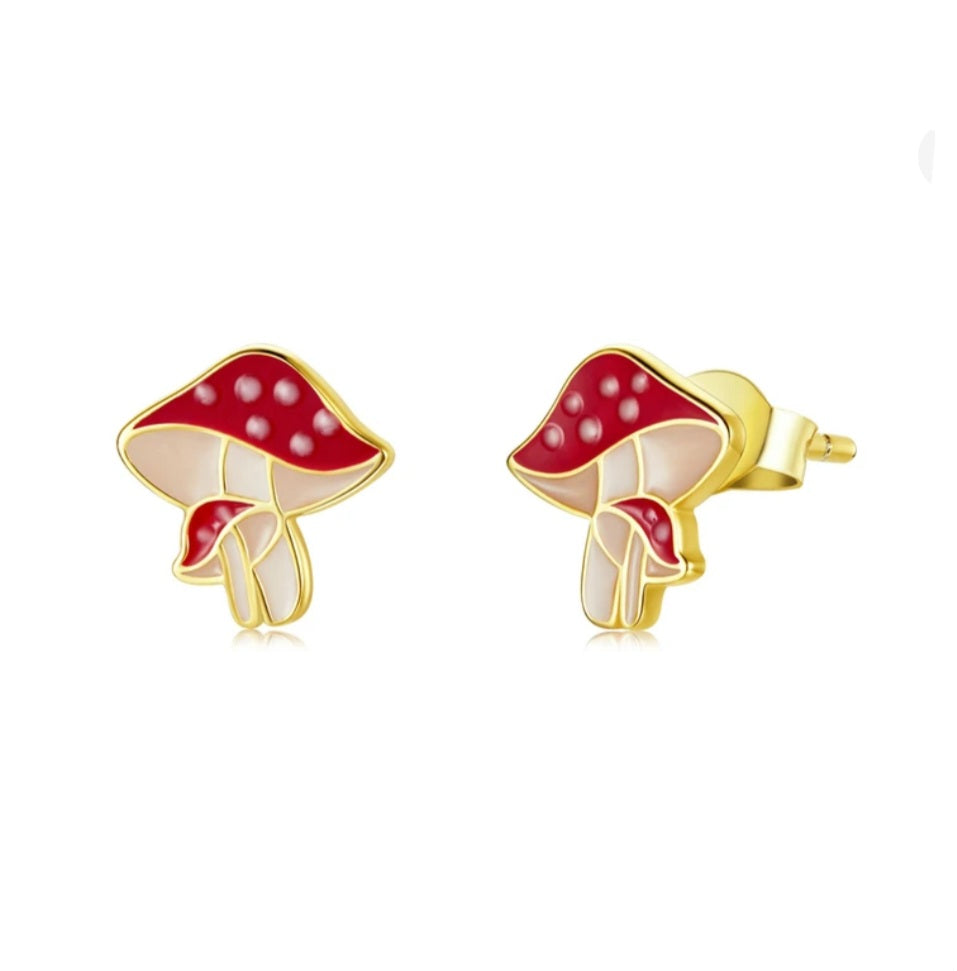 Red and gold toadstool earrings