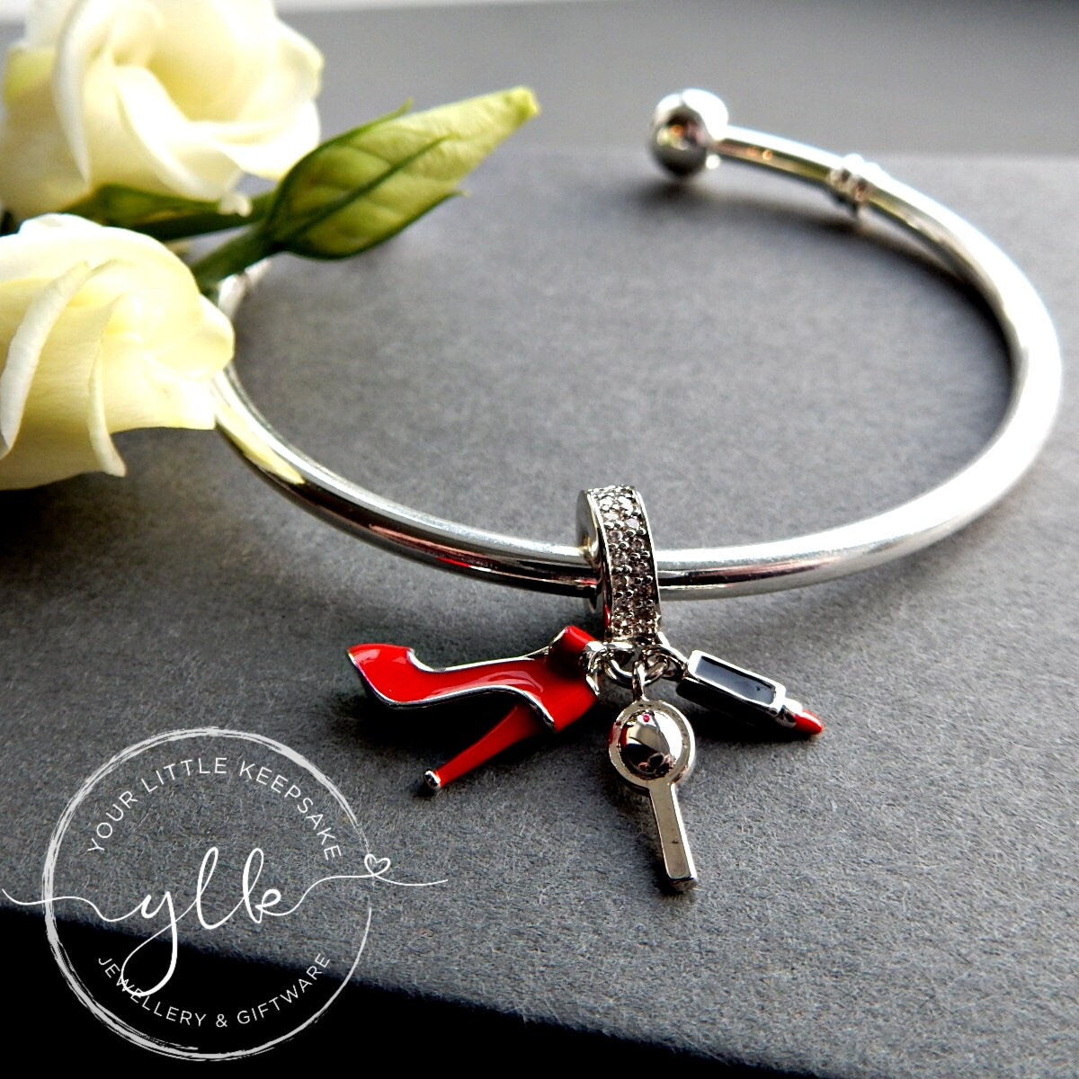 Silver Red Stiletto Bracelet Charm