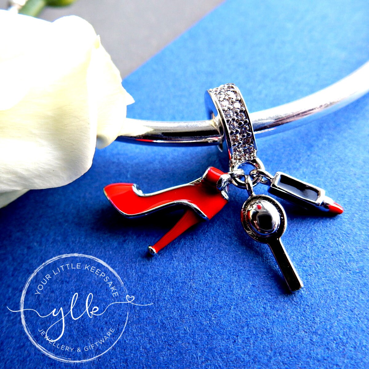 Silver Red Stiletto Bracelet Charm