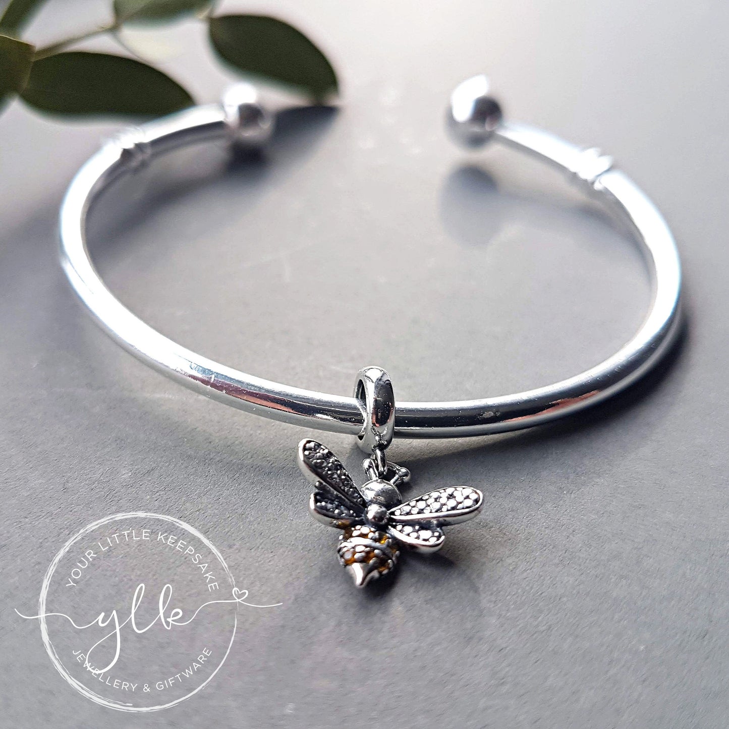 Silver & Amber Bee Bracelet Charm